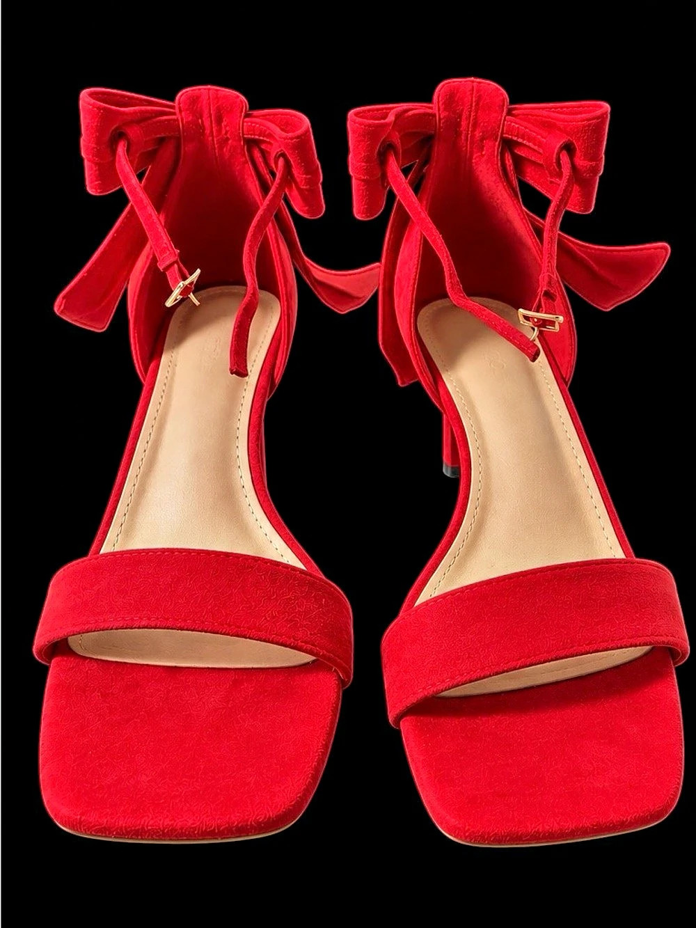 Red Bow Ankle-Tie Heels Like New